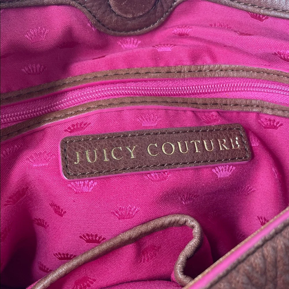 Vintage Juicy Couture tan leather pink trim hobo shoulder bag